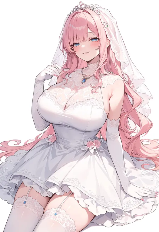 masterpiece, best quality, score_7, safe, bride, 1girl, solo, simple background — by k3scat, made with ComfyUI