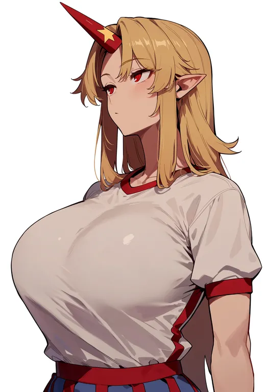 masterpiece, best quality, score_7, safe, hoshiguma yuugi, touhou, solo, upper body, simple background — by k3scat, made with ComfyUI