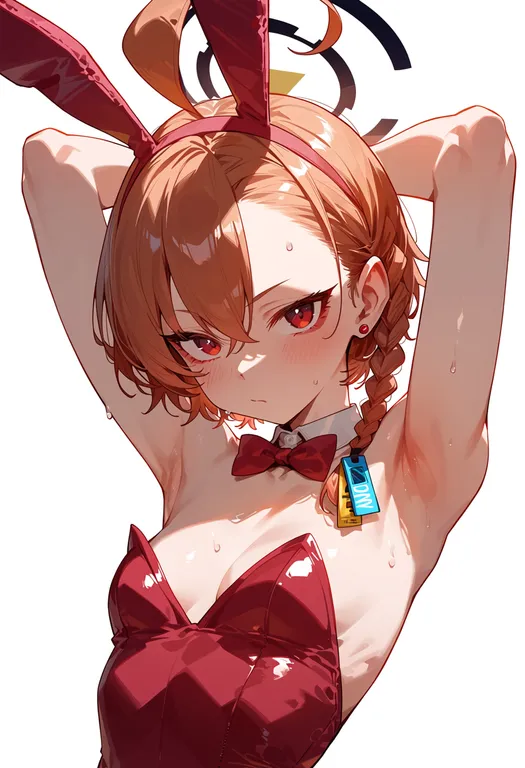 masterpiece, best quality, score_7, safe, neru (bunny) (blue archive), blue archive, solo, upper body, simple background — by k3scat, made with ComfyUI