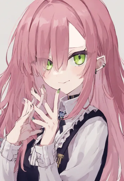 masterpiece, best quality, general, ear piercing, 1girl, solo, upper body, simple background — by k3scat, made with ComfyUI