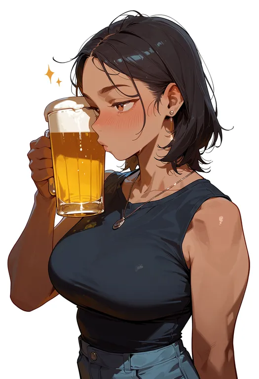 masterpiece, best quality, score_7, safe, beer, 1girl, solo, upper body, simple background — by k3scat, made with ComfyUI