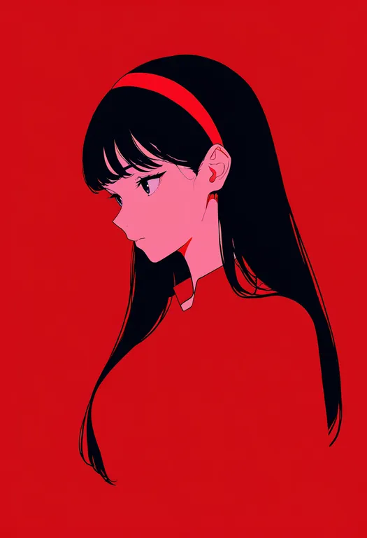 masterpiece, best quality, newest, absurdres, highres, safe, red_hairband, 1girl, solo, simple_background — by k3scat, made with ComfyUI
