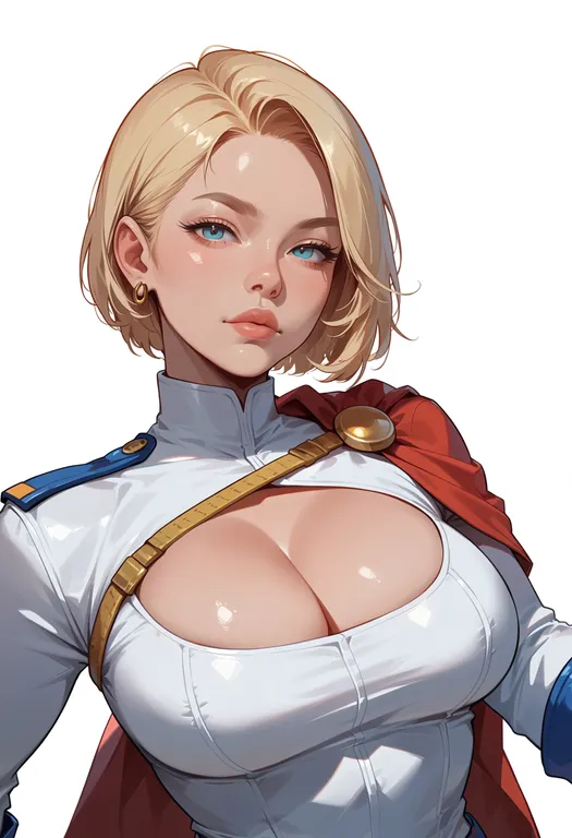 masterpiece, best quality, score_7, safe, power girl, solo, upper body, simple background — by k3scat, made with ComfyUI
