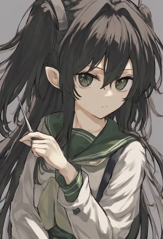 masterpiece, best quality, general, holding needle, 1girl, solo, simple background — by k3scat, made with ComfyUI