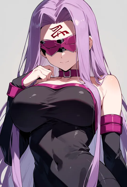 masterpiece, best quality, score_7, safe, medusa (rider) (fate), solo, upper body, simple background — by k3scat, made with ComfyUI