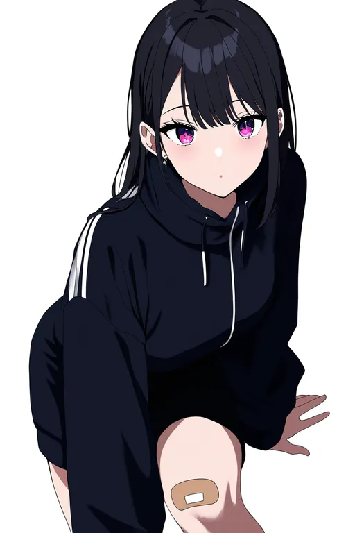masterpiece, best quality, newest, absurdres, highres, safe, bandaid_on_knee, 1girl, solo, simple_background — by k3scat, made with ComfyUI
