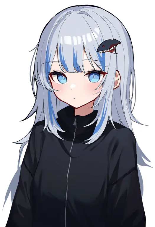 masterpiece, best quality, newest, absurdres, highres, safe, shark_hair_ornament, 1girl, solo, simple_background — by k3scat, made with ComfyUI