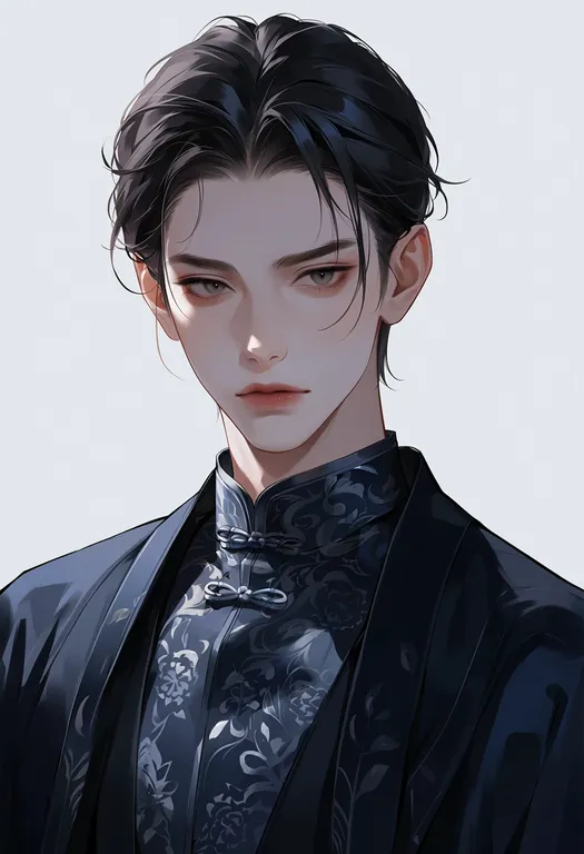 masterpiece, best quality, score_7, safe, hei bai wuchang, solo, upper body, simple background — by k3scat, made with ComfyUI
