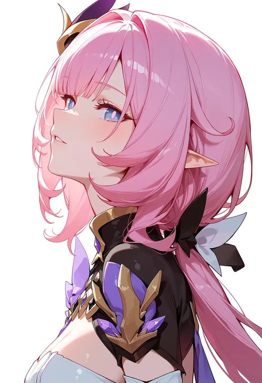 masterpiece, best quality, score_7, safe, elysia (honkai impact), honkai impact 3rd, solo, upper body, simple background — by k3scat, made with ComfyUI