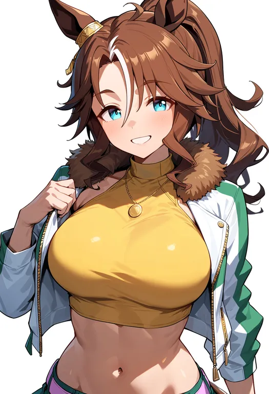 masterpiece, best quality, score_7, safe, mejiro palmer (umamusume), umamusume, solo, upper body, simple background — by k3scat, made with ComfyUI