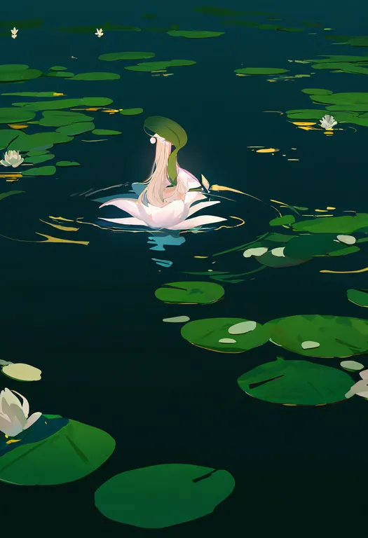 masterpiece, best quality, newest, absurdres, highres, safe, lily_pad, 1girl, solo, simple_background — by k3scat, made with ComfyUI