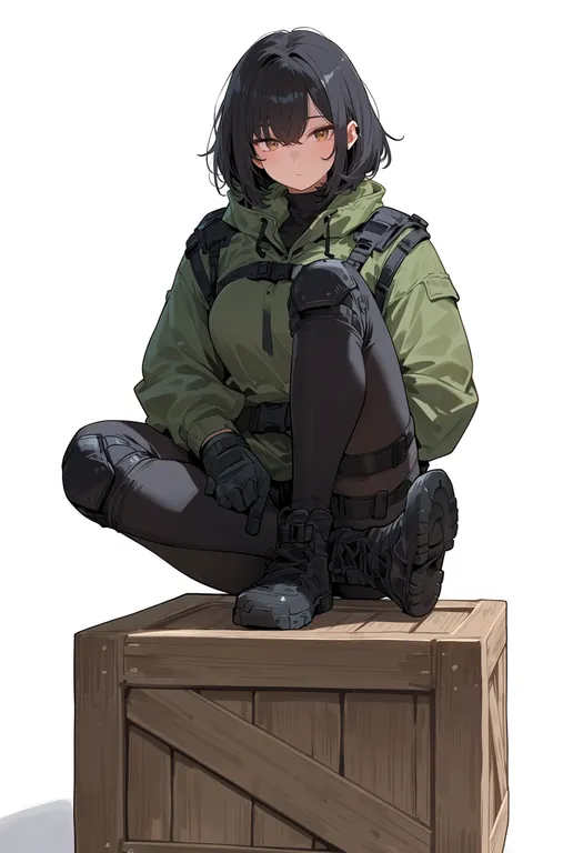 masterpiece, best quality, score_7, safe, crate, 1girl, solo, simple background — by k3scat, made with ComfyUI
