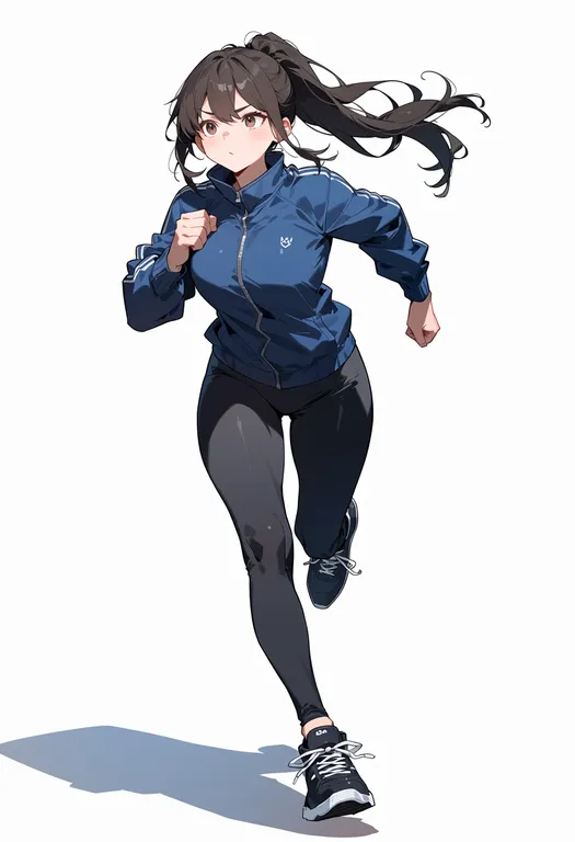 masterpiece, best quality, score_7, safe, running, 1girl, solo, full body, simple background — by k3scat, made with ComfyUI