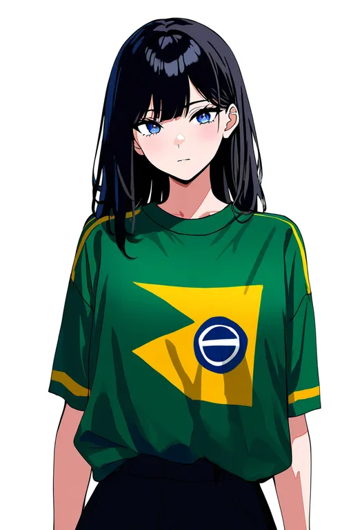 masterpiece, best quality, newest, absurdres, highres, safe, brazilian_flag_print, 1girl, solo, simple_background — by k3scat, made with ComfyUI
