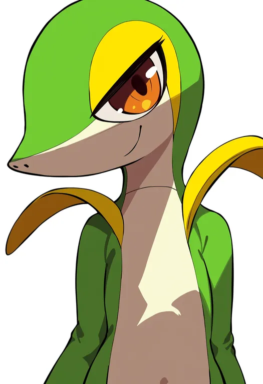 masterpiece, best quality, score_7, safe, snivy, solo, upper body, simple background — by k3scat, made with ComfyUI