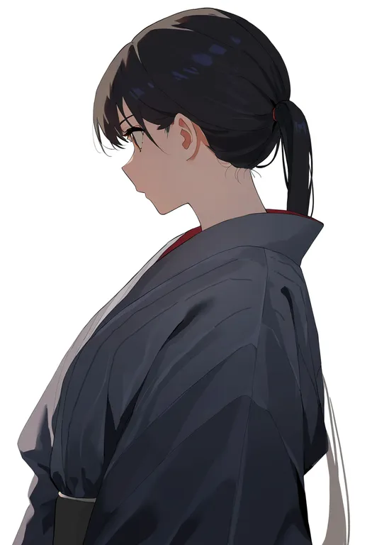masterpiece, best quality, newest, absurdres, highres, safe, grey_kimono, 1girl, solo, simple_background — by k3scat, made with ComfyUI