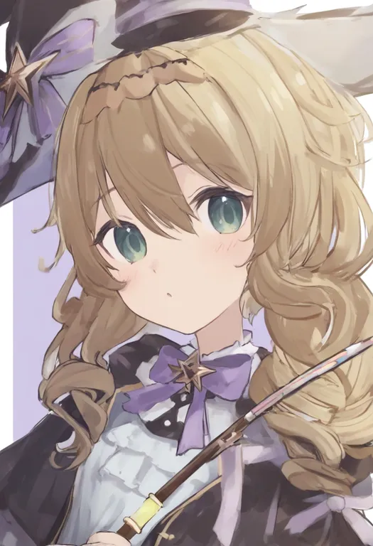 masterpiece, best quality, general, holding wand, 1girl, solo, simple background — by k3scat, made with ComfyUI